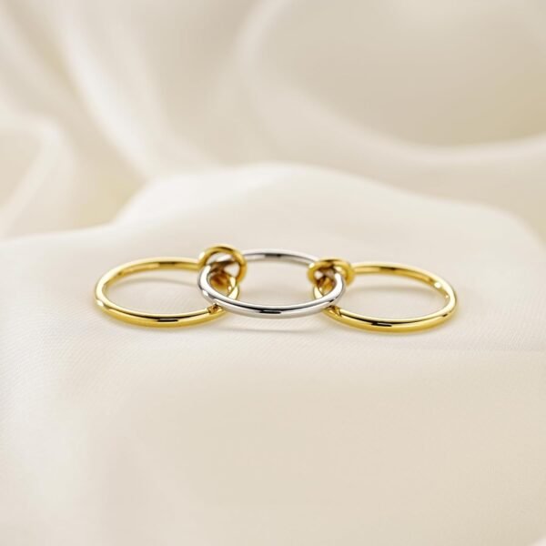 Gold Plated Stackable Rings, 3 Ring Set with CZ Cubic Zirconia, Gold & Silver Stacked, Interlocking Band for Women Statement