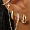 4 Pairs Small Hoop Earrings for Women Trendy  Gold Plated Chain Drop Earrings Set Hypoallergenic CZ Huggie Hoops Lightweight Cartilage Earring Stacks Women's Jewelry Gifts