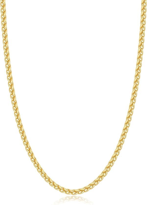 Silver Wheat Chain/ Plated Gold Chain Necklace for Men, 2.5mm 3mm Chains for Men, Stainless Steel Necklace Chains for Men and Women, Mens Chain Necklace 16 18 20 22 24 26 Inch