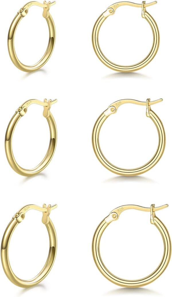 3 Pairs 925 Sterling Silver Hoop Earrings | Small White Gold Plated Hoop Earrings for Women (13mm,15mm,20mm??25mm,30mm,40mm,50mm,60mm)