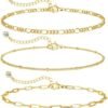 Gold Bracelets for Women Waterproof,  Gold Plated Jewelry Sets Trendy Thin Dainty Stackable Cuban Link Paperclip Chain Bracelet Pack Fashion Accessories Gifts for Womens