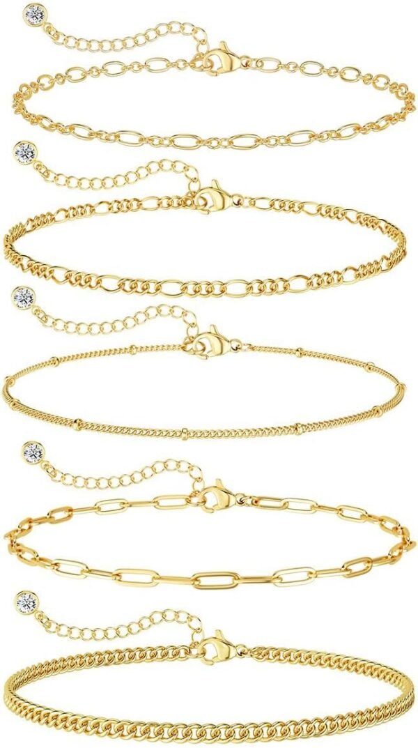 Gold Bracelets for Women Waterproof,  Gold Plated Jewelry Sets Trendy Thin Dainty Stackable Cuban Link Paperclip Chain Bracelet Pack Fashion Accessories Gifts for Womens