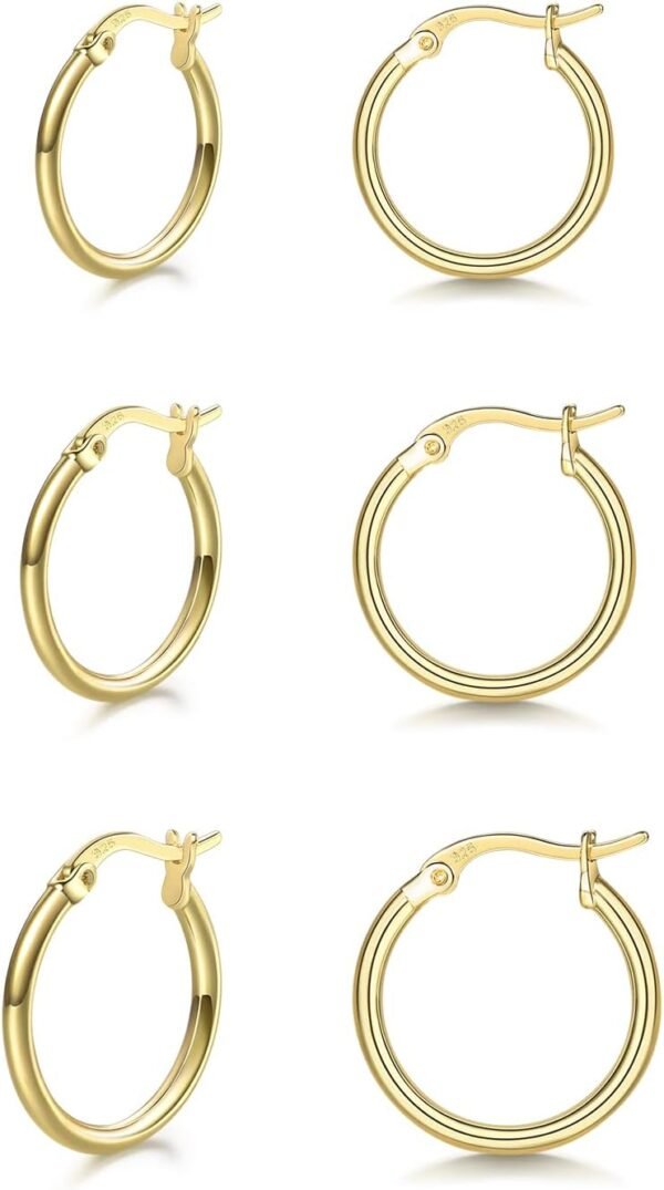 3 Pairs 925 Sterling Silver Hoop Earrings | Small White Gold Plated Hoop Earrings for Women (13mm,15mm,20mm??25mm,30mm,40mm,50mm,60mm)