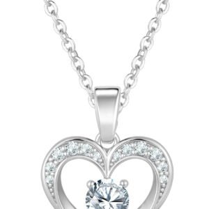 Valentines Day Heart Necklace, Dainty Gold/Silver Plated Pendant Necklaces for Women Trendy Love Heart Cubic Zirconia Necklace Tarnish Free Gold Jewelry Unique Valentines Day Gifts for Her