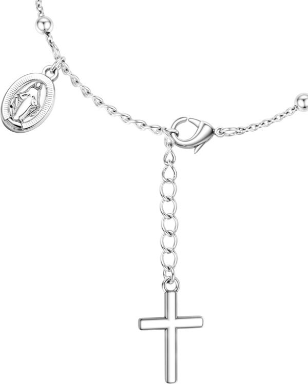 Silver Plated Bracelets for Women Non Tarnish,Silver Cross Bracelets for Wome,Womens Silver Plated Bracelet Waterproof Cross Bead Charm Link Chain Bracelet Jewelry Gifts for Womens Trendy