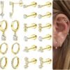 Hypoallergenic Flat Back Earrings  Gold Plated Cartilage Earring Sets for Multiple Piercing 20G Surgical Stainless Steel Earrings for Women Trendy Earring Stacks Small Hoop Flatback Stud Earrings
