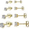 925 Sterling Silver Stud earrings Set | White Gold Plated Hypoallergenic Stud Earrings | Cubic Zirconia Stud Earrings for Women (2mm,3mm,4mm,5mm,6mm,7mm) 8 CZ colors options