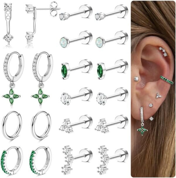 Hypoallergenic Flat Back Earrings  Gold Plated Cartilage Earring Sets for Multiple Piercing 20G Surgical Stainless Steel Earrings for Women Trendy Earring Stacks Small Hoop Flatback Stud Earrings