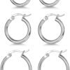 3 Pairs 925 Sterling Silver Hoop Earrings | Small White Gold Plated Hoop Earrings for Women (13mm,15mm,20mm??25mm,30mm,40mm,50mm,60mm)
