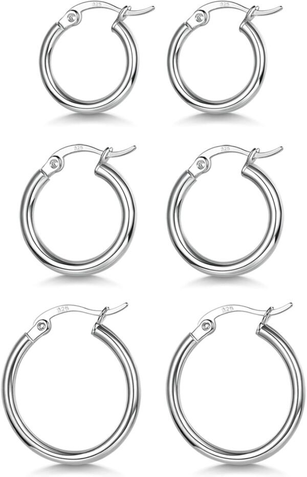 3 Pairs 925 Sterling Silver Hoop Earrings | Small White Gold Plated Hoop Earrings for Women (13mm,15mm,20mm??25mm,30mm,40mm,50mm,60mm)