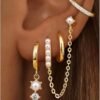 4 Pairs Small Hoop Earrings for Women Trendy  Gold Plated Chain Drop Earrings Set Hypoallergenic CZ Huggie Hoops Lightweight Cartilage Earring Stacks Women's Jewelry Gifts