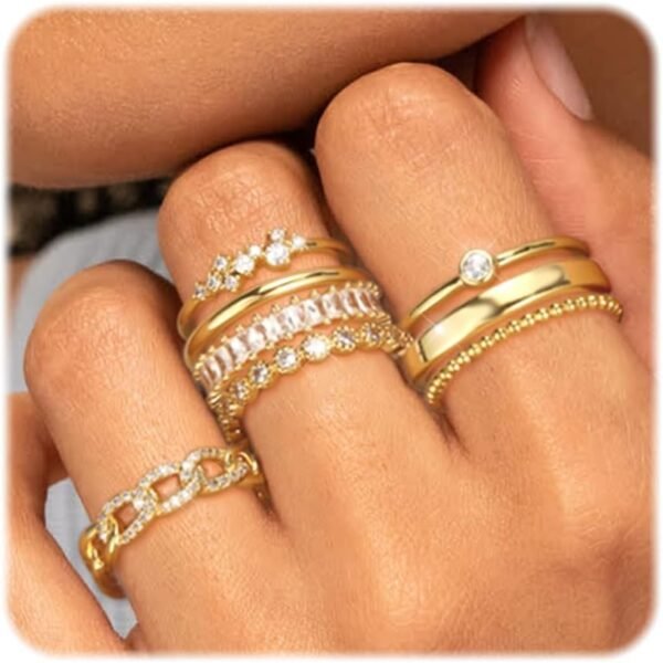 Gold Silver Plated Stacking Rings Set for Women  Dainty Stackable Thumb Knuckle Cute Ring for Women Pinky Finger Fashion Band Thin Simple Plain Chain CZ Rings Size 6-11