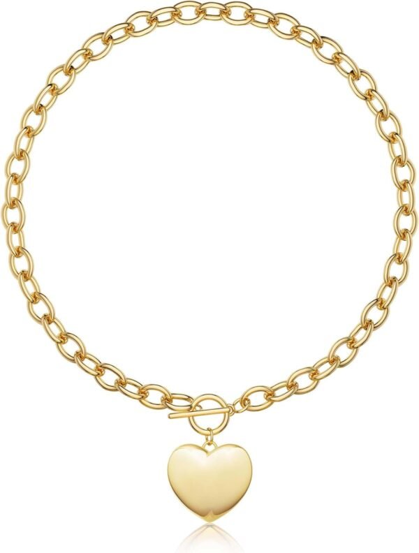 Gold Plated Chunky Necklace for Women, Trendy Paperclip Chain Necklace Thick Cross Heart Pendant Necklace Layered Herringbone Cuban Link Chain Toggle Necklaces Non Tarnish Jewelry