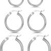 3 Pairs 925 Sterling Silver Hoop Earrings | Small White Gold Plated Hoop Earrings for Women (13mm,15mm,20mm??25mm,30mm,40mm,50mm,60mm)