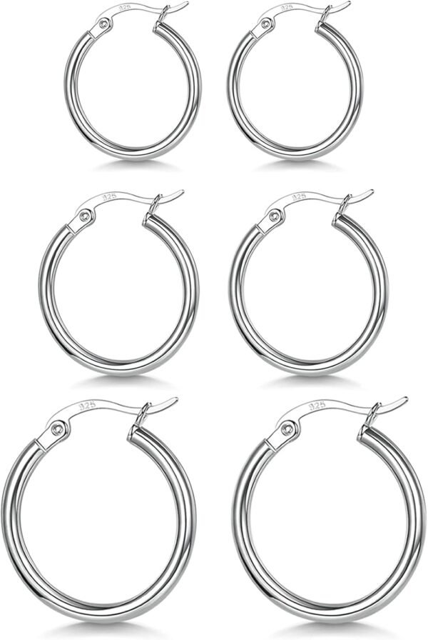 3 Pairs 925 Sterling Silver Hoop Earrings | Small White Gold Plated Hoop Earrings for Women (13mm,15mm,20mm??25mm,30mm,40mm,50mm,60mm)