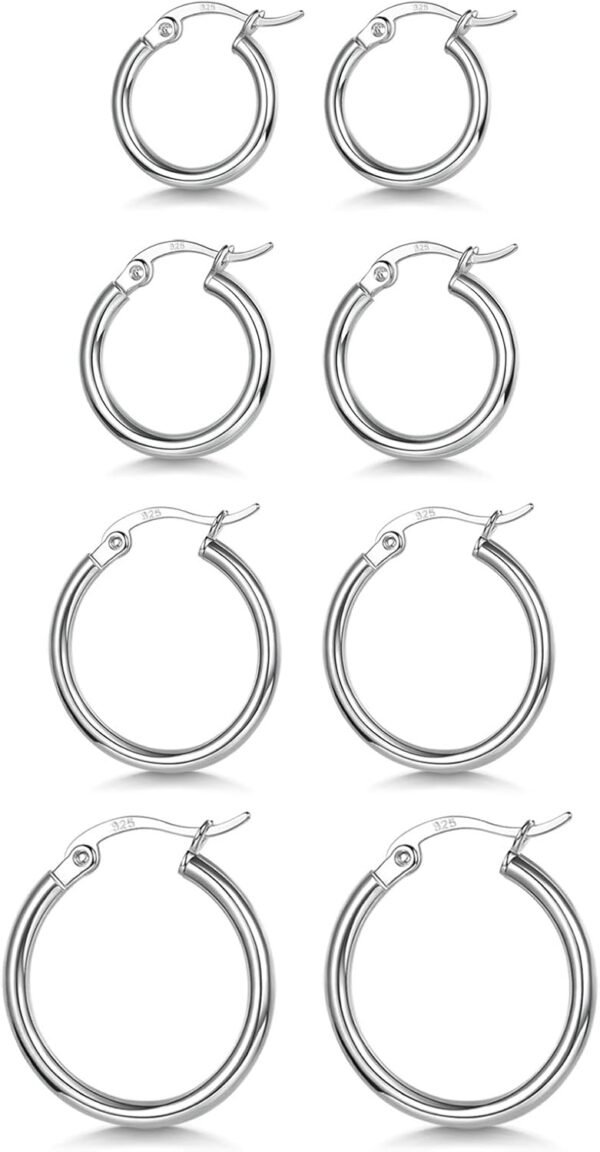 3 Pairs 925 Sterling Silver Hoop Earrings | Small White Gold Plated Hoop Earrings for Women (13mm,15mm,20mm??25mm,30mm,40mm,50mm,60mm)