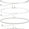 Dainty Silver Plated Bracelets for Women Trendy, Silver Jewelry Set for Women Bracelets for Women Paperclip Box Herringbone Figaro Rope Chain Bracelet Fashion Pack Gifts for Women