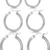 3 Pairs 925 Sterling Silver Hoop Earrings | Small White Gold Plated Hoop Earrings for Women (13mm,15mm,20mm??25mm,30mm,40mm,50mm,60mm)