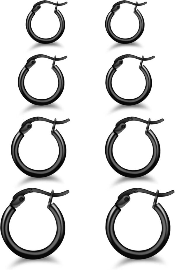 3 Pairs 925 Sterling Silver Hoop Earrings | Small White Gold Plated Hoop Earrings for Women (13mm,15mm,20mm??25mm,30mm,40mm,50mm,60mm)