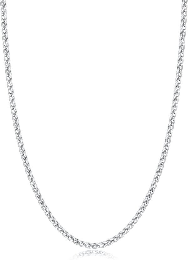 Silver Wheat Chain/ Plated Gold Chain Necklace for Men, 2.5mm 3mm Chains for Men, Stainless Steel Necklace Chains for Men and Women, Mens Chain Necklace 16 18 20 22 24 26 Inch