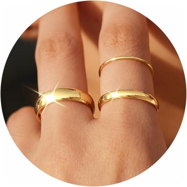 Gold Band Rings for Women Men Non Tarnish, Wedding  Gold Plated Stackable Ring Set for Couples, Dainty Thin Plain Simple Promise Dome Band Thumb Pinky 1mm 3mm 5mm Jewelry Gift Comfort Fit Size 3-13