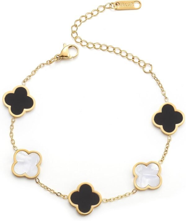 Gold Plated Clover Lucky Bracelet for Women White/Black/Red/Green Flower Four Leaf Link Bracelets Trendy Jewelry Gifts for Women