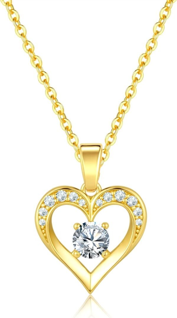 Valentines Day Heart Necklace, Dainty Gold/Silver Plated Pendant Necklaces for Women Trendy Love Heart Cubic Zirconia Necklace Tarnish Free Gold Jewelry Unique Valentines Day Gifts for Her