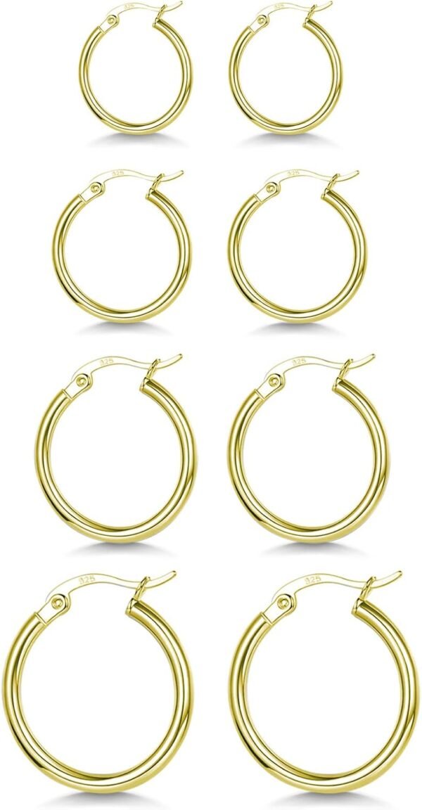 3 Pairs 925 Sterling Silver Hoop Earrings | Small White Gold Plated Hoop Earrings for Women (13mm,15mm,20mm??25mm,30mm,40mm,50mm,60mm)