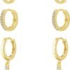 Gold Hoop Earrings Set for Women Trendy,  Gold Plated Chunky Hypoallergenic Small Diamond Cartilage Hoops Cute Cubic Zirconia Dangle Stud Earrings Jewelry Gifts