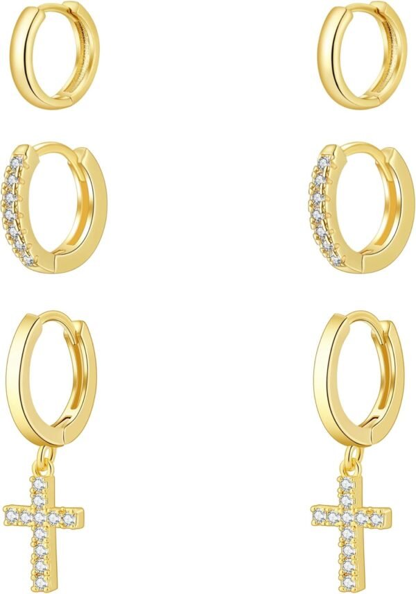 Gold Hoop Earrings Set for Women Trendy,  Gold Plated Chunky Hypoallergenic Small Diamond Cartilage Hoops Cute Cubic Zirconia Dangle Stud Earrings Jewelry Gifts