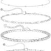 Dainty Silver Plated Bracelets for Women Trendy, Silver Jewelry Set for Women Bracelets for Women Paperclip Box Herringbone Figaro Rope Chain Bracelet Fashion Pack Gifts for Women