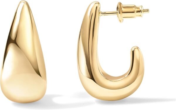 Gold Plated 925 Sterling Silver Post Statement Huggie Earrings | Gold Dome Hoop Earrings for Women
