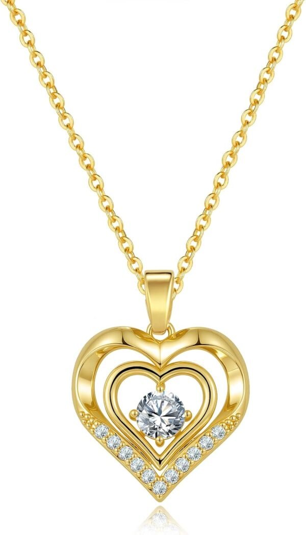 Valentines Day Heart Necklace, Dainty Gold/Silver Plated Pendant Necklaces for Women Trendy Love Heart Cubic Zirconia Necklace Tarnish Free Gold Jewelry Unique Valentines Day Gifts for Her