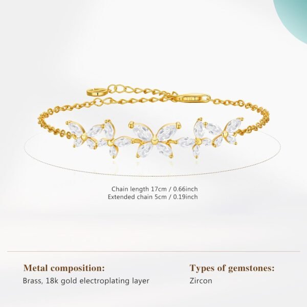 Gold Plated Butterfly Bracelets for Women Trendy Adjustable Cubic Zirconia Bracelet Friendship Vacation Jewelry Accessories