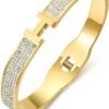 Gold and Silver Plated Bangle Bracelet for Women Stainless Steel with Cubic Zirconia Womens Jewelry