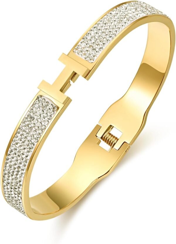 Gold and Silver Plated Bangle Bracelet for Women Stainless Steel with Cubic Zirconia Womens Jewelry