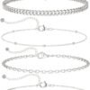 Dainty Silver Plated Bracelets for Women Trendy, Silver Jewelry Set for Women Bracelets for Women Paperclip Box Herringbone Figaro Rope Chain Bracelet Fashion Pack Gifts for Women