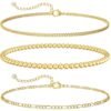 Gold Bracelets for Women Waterproof,  Gold Plated Jewelry Sets Trendy Thin Dainty Stackable Cuban Link Paperclip Chain Bracelet Pack Fashion Accessories Gifts for Womens