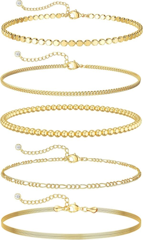 Gold Bracelets for Women Waterproof,  Gold Plated Jewelry Sets Trendy Thin Dainty Stackable Cuban Link Paperclip Chain Bracelet Pack Fashion Accessories Gifts for Womens