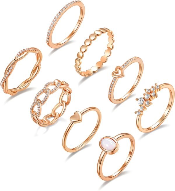 Gold/Silver Plated Stacking Rings Set for Women Non Tarnish CZ Heart Simple Cute Stackable Rings Dainty Trendy Gold Statement Rings Plain Band Size 4-12