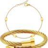 2PCS   Gold Plated Nail Bangle & Chain Bracelet Set for Women, Adjustable Stackable Bangle Jewelry, Dainty Gold Bracelet Gift for Women