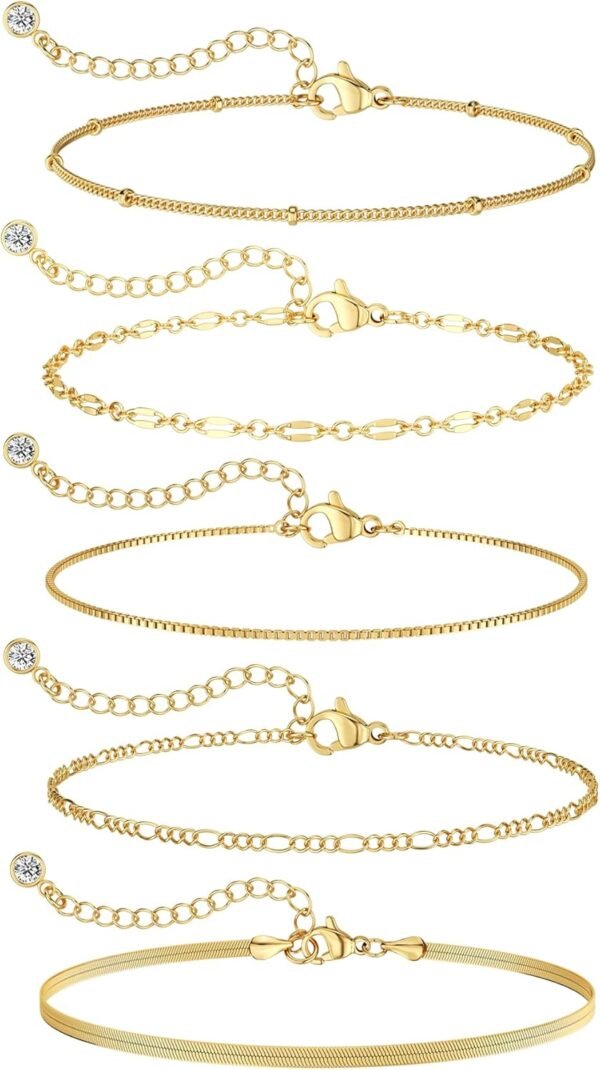 Gold Bracelets for Women Trendy, Dainty  Gold Plated Bracelet Stack Beaded Chain Bracelet Set Thin Small Cute Paperclip Bracelets Fashion Waterproof Jewelry Gift Gold Accessories for Women