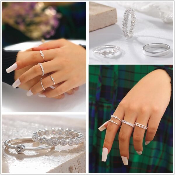 Gold Silver Plated Stacking Rings Set for Women  Dainty Stackable Thumb Knuckle Cute Ring for Women Pinky Finger Fashion Band Thin Simple Plain Chain CZ Rings Size 6-11