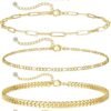 Gold Bracelets for Women Waterproof,  Gold Plated Jewelry Sets Trendy Thin Dainty Stackable Cuban Link Paperclip Chain Bracelet Pack Fashion Accessories Gifts for Womens