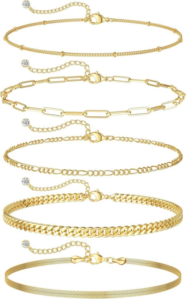 Gold Bracelets for Women Waterproof,  Gold Plated Jewelry Sets Trendy Thin Dainty Stackable Cuban Link Paperclip Chain Bracelet Pack Fashion Accessories Gifts for Womens