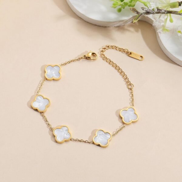 Gold Plated Clover Lucky Bracelet for Women White/Black/Red/Green Flower Four Leaf Link Bracelets Trendy Jewelry Gifts for Women