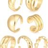 Chunky Gold Stackable Rings for Women Non Tarnish,   Gold-Plated Statement Open Stacking Rings, Knuckle Band Ring Set