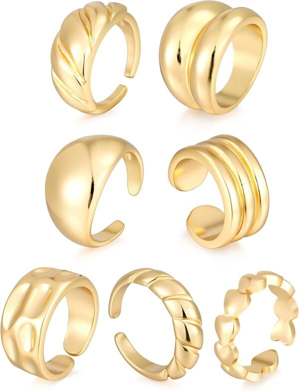 Chunky Gold Stackable Rings for Women Non Tarnish,   Gold-Plated Statement Open Stacking Rings, Knuckle Band Ring Set