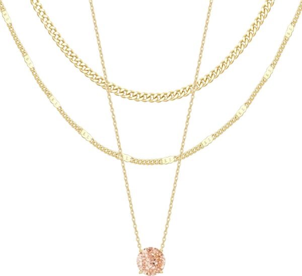 Layered Gold Necklaces for Women,  Gold Sterling Silver Plated Dainty Pendant Necklace Set with Cubic Zirconia Circle, Chunky Stackable Cuban Chain Choker, Trendy Personalized Birthstone Jewelry Gift Non Tarnish