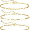 Gold Plated Bracelets for Women, Jewelry Sets Cute Tennis Beaded Bracelets Cuban Link Paperclip Chain Dainty Bracelet Pack Gifts